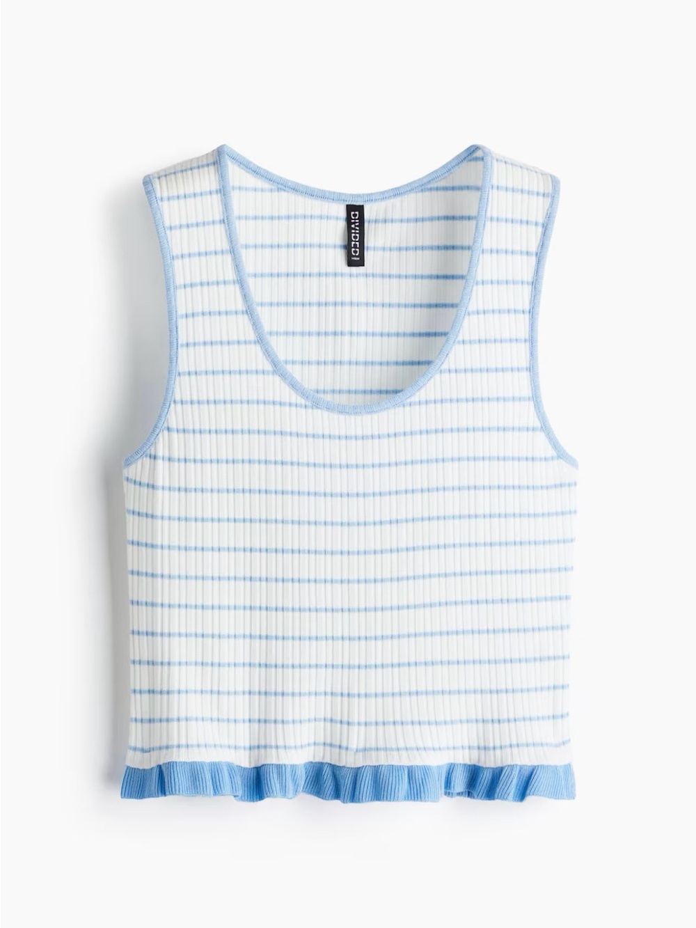 Ribbed Scoop Neck Tank Top in Light Blue Stripe